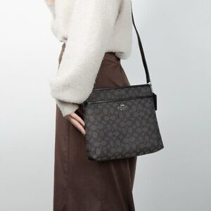 Coach Signature Coated Canvas Black File Crossbody Bag - READ DESCRIPTION